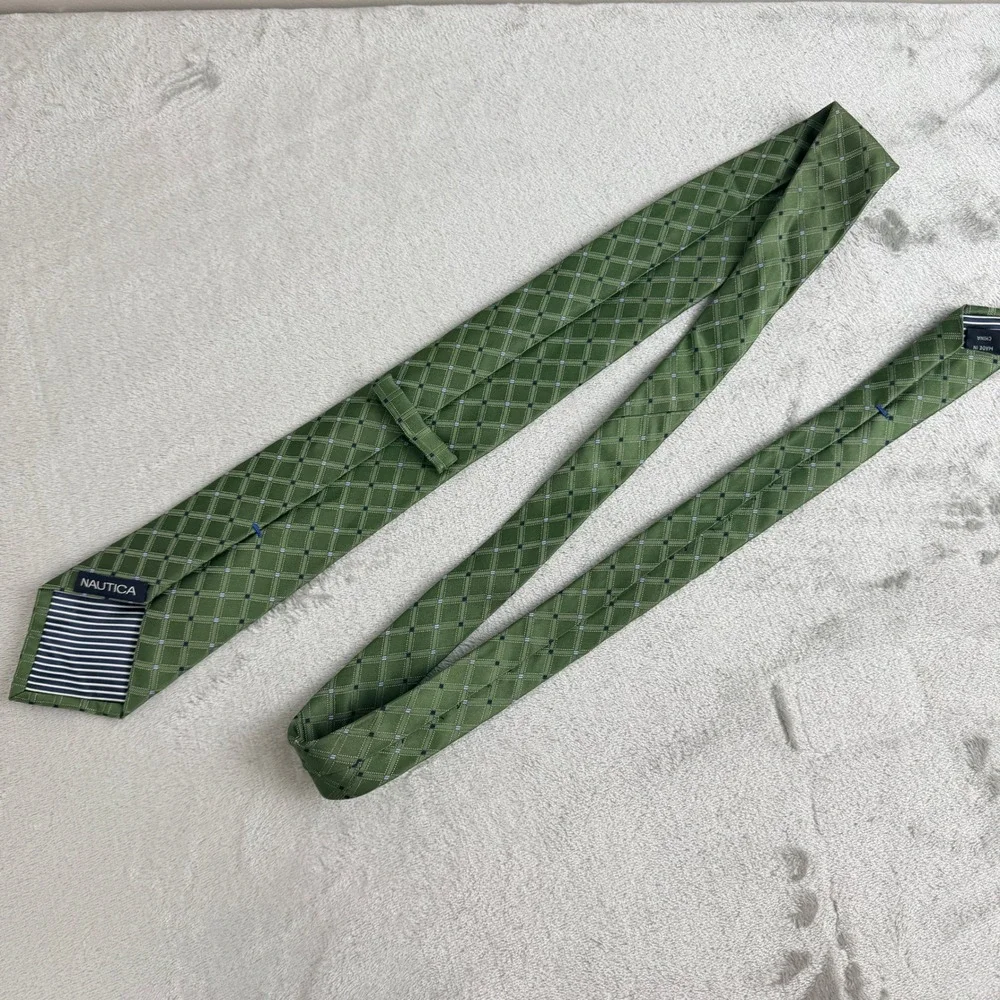 Nautica Mens Green‎ Plaid Check Silk Necktie